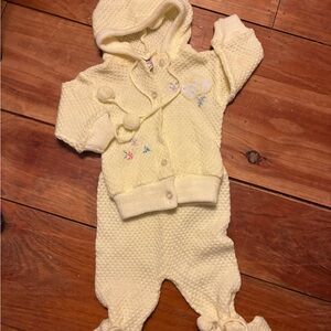 Jolie Yellow Knit Hooded Baby Footie